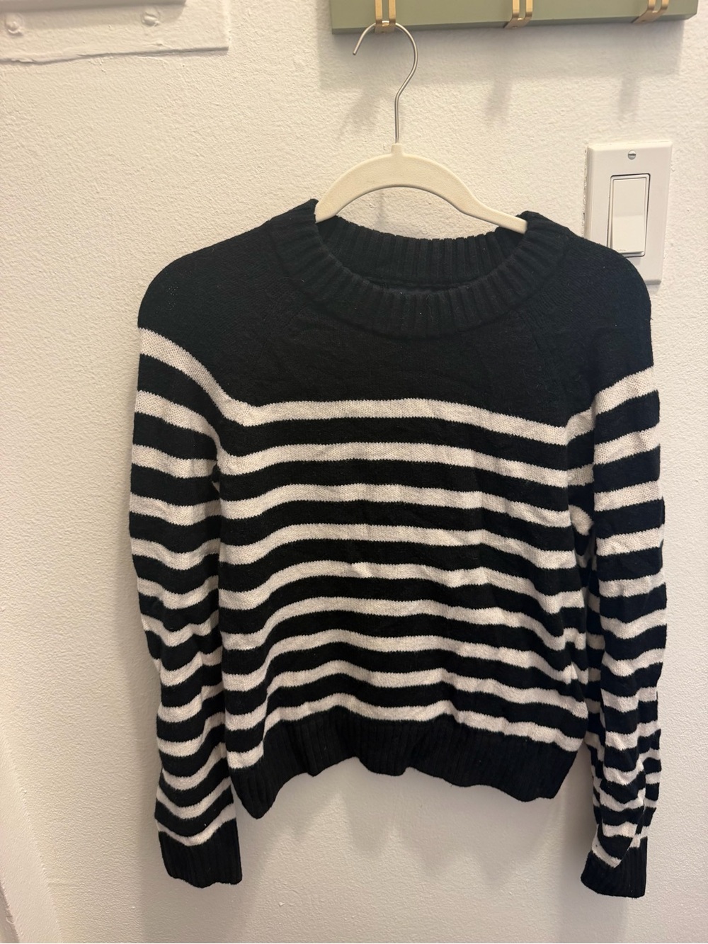 GAP Black and White Striped Crewneck Sweater